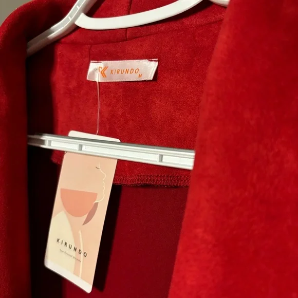 Microsuede Open Front Jacket New M Red Kirundo - Picture 2 of 13